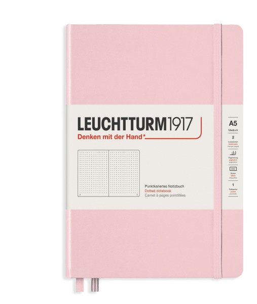 Notizbuch Medium (A5), Hardcover, 251 nummerierte Seiten, Puder, Dotted