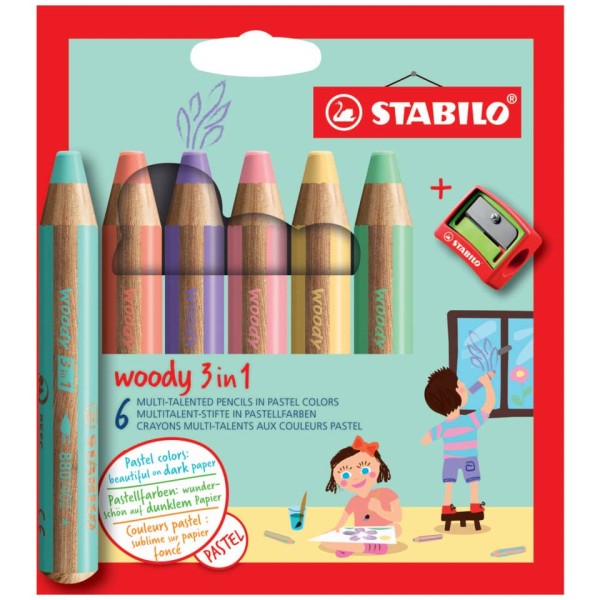 STABILO WOODY pastell - Farbstiftetui 6ST + Spitzer