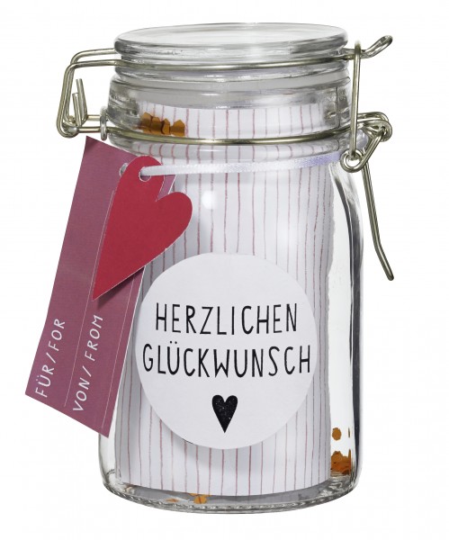 GESCHENKGLAS "HERZLICHEN GLÜCKWUNSCH"