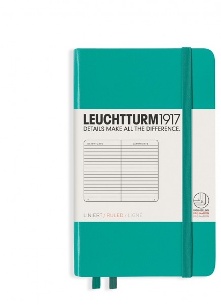 Notizbuch Pocket (A6), Hardcover, 187 nummerierte Seiten, Emerald, Liniert