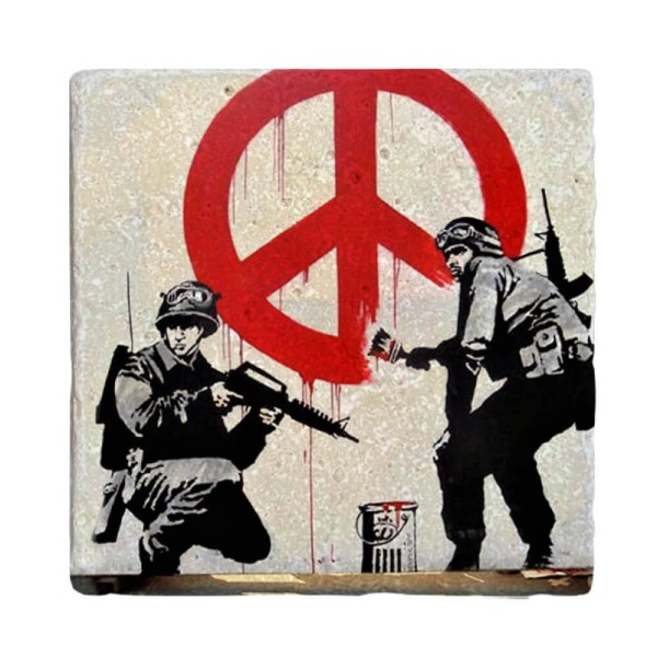 Fliese Banksy - Soldaten mit Peacezeichen - Peace Soldiers