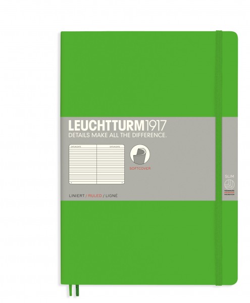 Notizbuch Paperback (B6+), Softcover, 123 nummerierte Seiten, Grün, Liniert