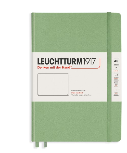Notizbuch Medium (A5), Hardcover, 251 nummerierte Seiten, Salbei, blanko