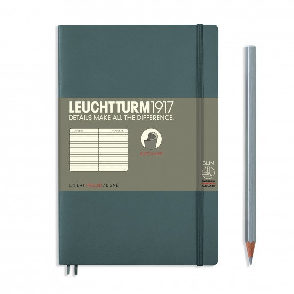 Notizbuch Paperback (B6+), Softcover, 123 nummerierte Seiten, Anthrazit, Liniert