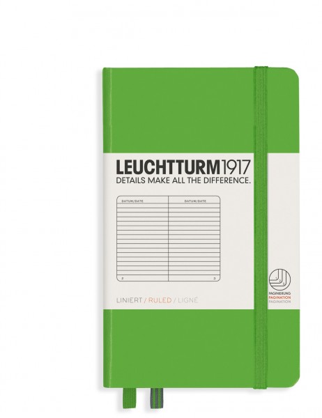 Notizbuch Pocket (A6), Hardcover, 187 nummerierte Seiten, Grün, Liniert