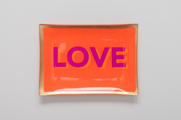 Love Plates, Glasteller M, Love, Goldrand, orange