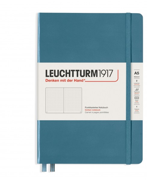 Notizbuch Medium (A5), Hardcover, 251 nummerierte Seiten, Stone Blue, dotted