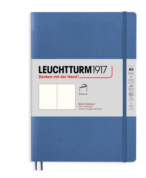 Notizbuch Medium (A5), Softcover, 123 nummerierte Seiten, Denim, blanko