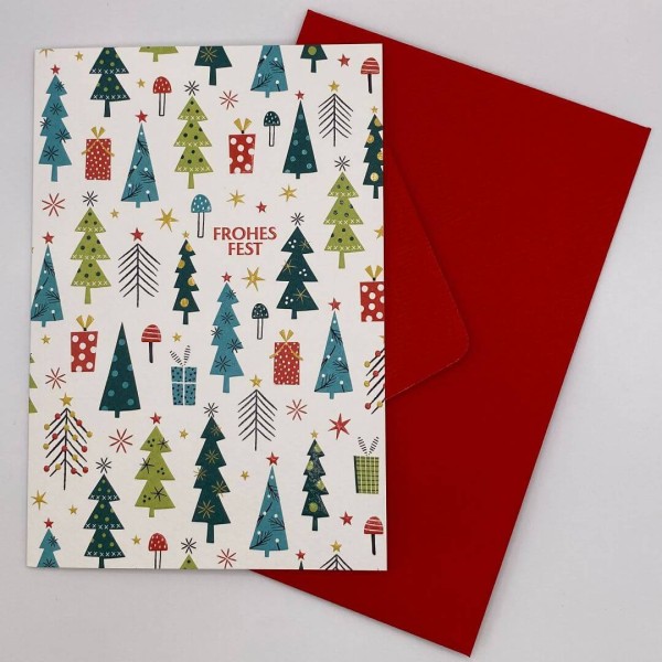Grußkarte Frohes Fest (Weihnachtsbäume) mit Umschlag