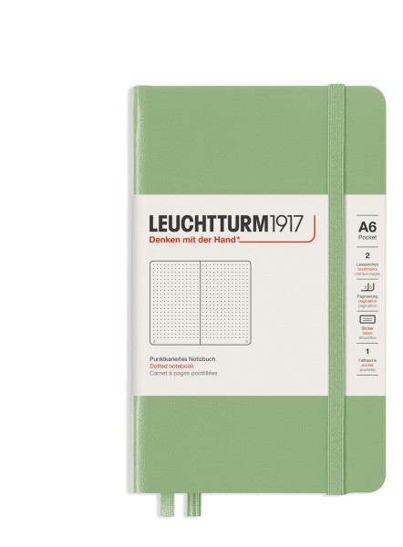 Notizbuch Pocket (A6), Hardcover, 187 nummerierte Seiten, Salbei, Dotted