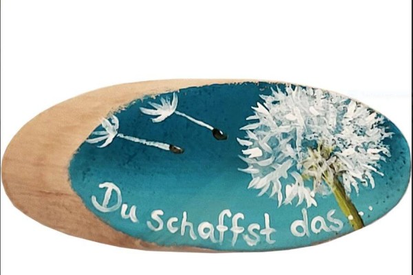 Holzhandschmeichler Pusteblume türkis "Du schaffst das"