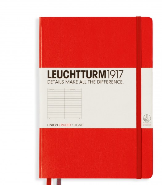 Notizbuch Medium (A5), Hardcover, 251 nummerierte Seiten, Rot, Liniert