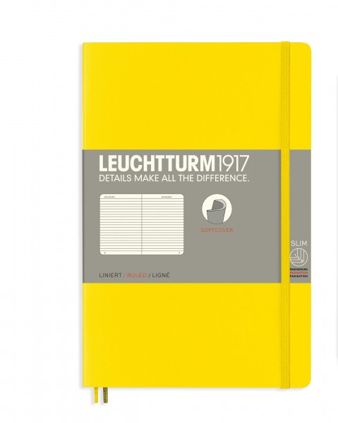 Notizbuch Paperback (B6+), Softcover, 123 nummerierte Seiten, Zitrone, Liniert