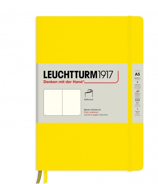 Notizbuch Medium (A5), Softcover, 123 nummerierte Seiten, Zitrone, Blanko