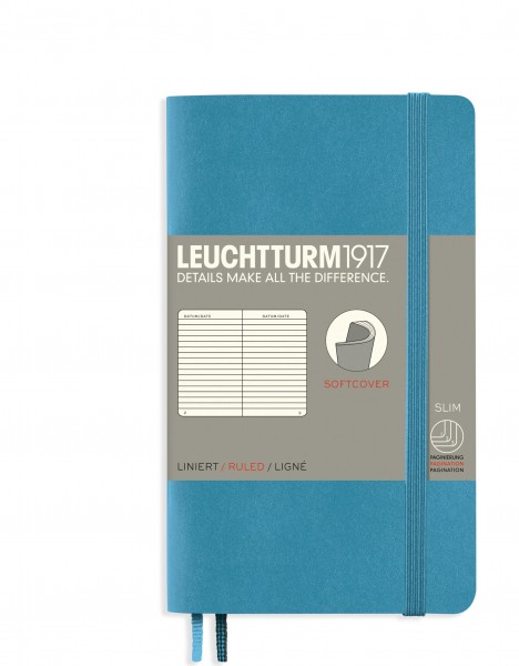 Notizbuch Pocket (A6), Softcover, 123 nummerierte Seiten, Nordic Blue, Liniert