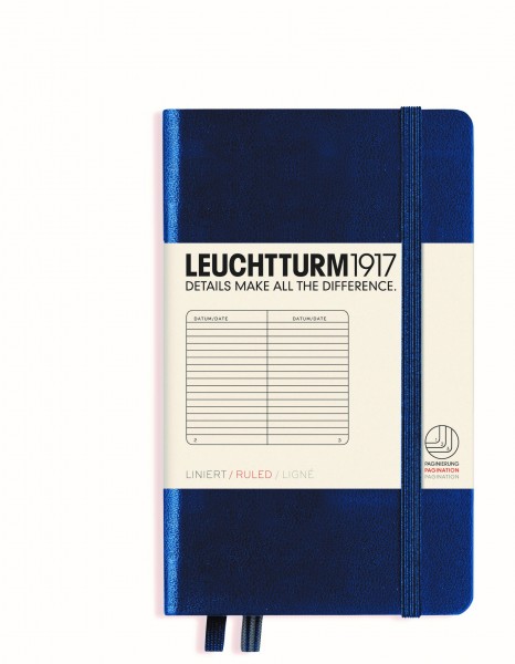 Notizbuch Pocket (A6), Hardcover, 187 nummerierte Seiten, Marine, Liniert
