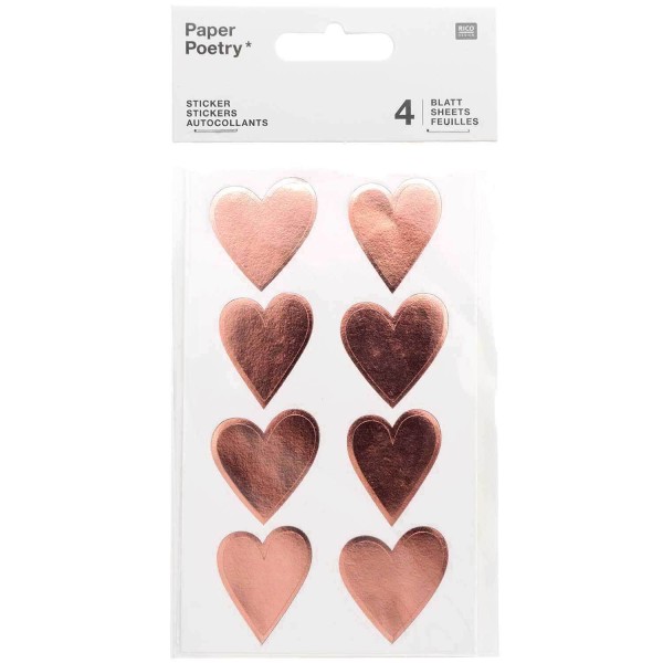 Paper Poetry Sticker Herzen 4 Blatt roségold