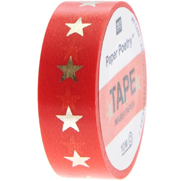 TAPE STERNE ROT-GOLD 1,5CM 10M PAPER POETRY