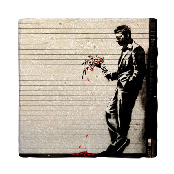 Fliese Banksy - Mann mit Blumenstrauß