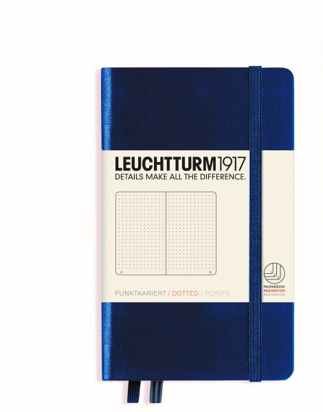 Notizbuch Pocket (A6), Hardcover, 187 nummerierte Seiten, Marine, Dotted