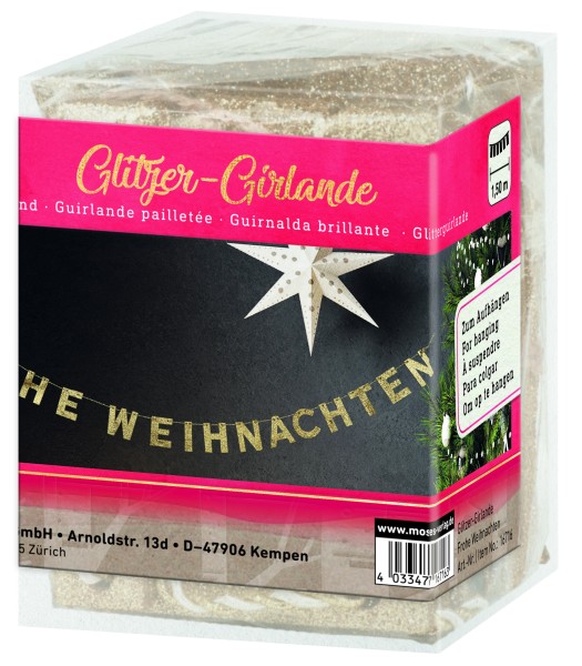 Glitzer-Girlande Frohe Weihnachten in Gold oder Silber