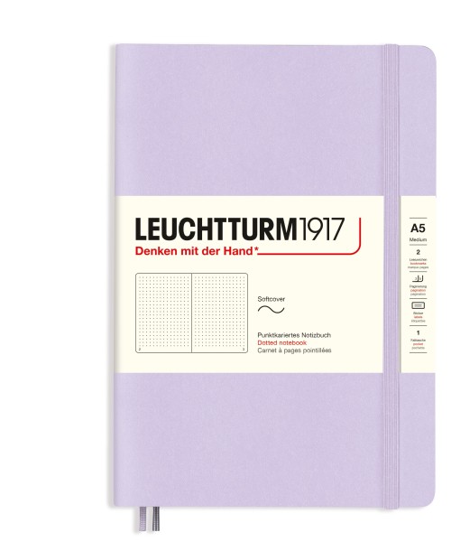 Notizbuch Medium (A5), Softcover, 123 nummerierte Seiten, Lilac, dotted