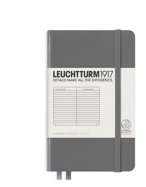 Notizbuch Pocket (A6), Hardcover, 187 nummerierte Seiten, Anthrazit, Liniert
