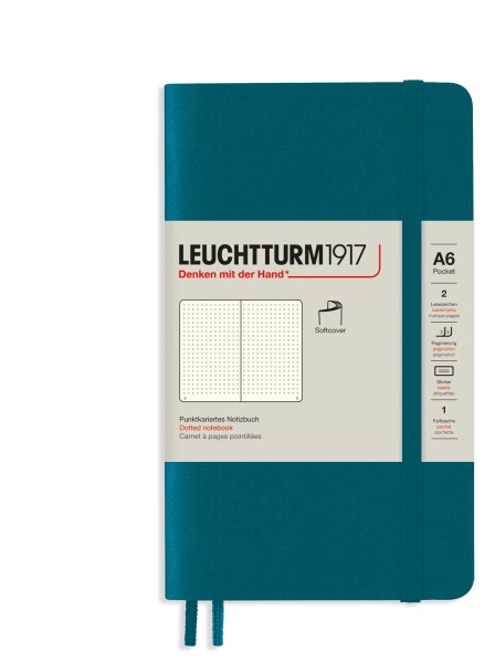 Notizbuch Pocket (A6), Softcover, 123 nummerierte Seiten, Pacific Green, Dotted