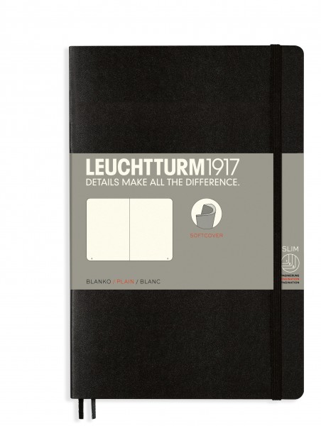 Notizbuch Paperback (B6+), Softcover, 123 nummerierte Seiten, Schwarz, Blanko