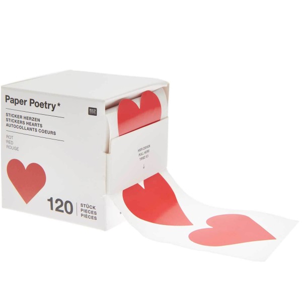 Paper Poetry Sticker Herzen Rot auf der Rolle